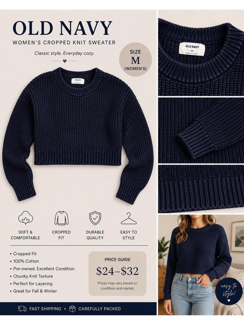 Old Navy Women’s M Crop Knit Sweater
